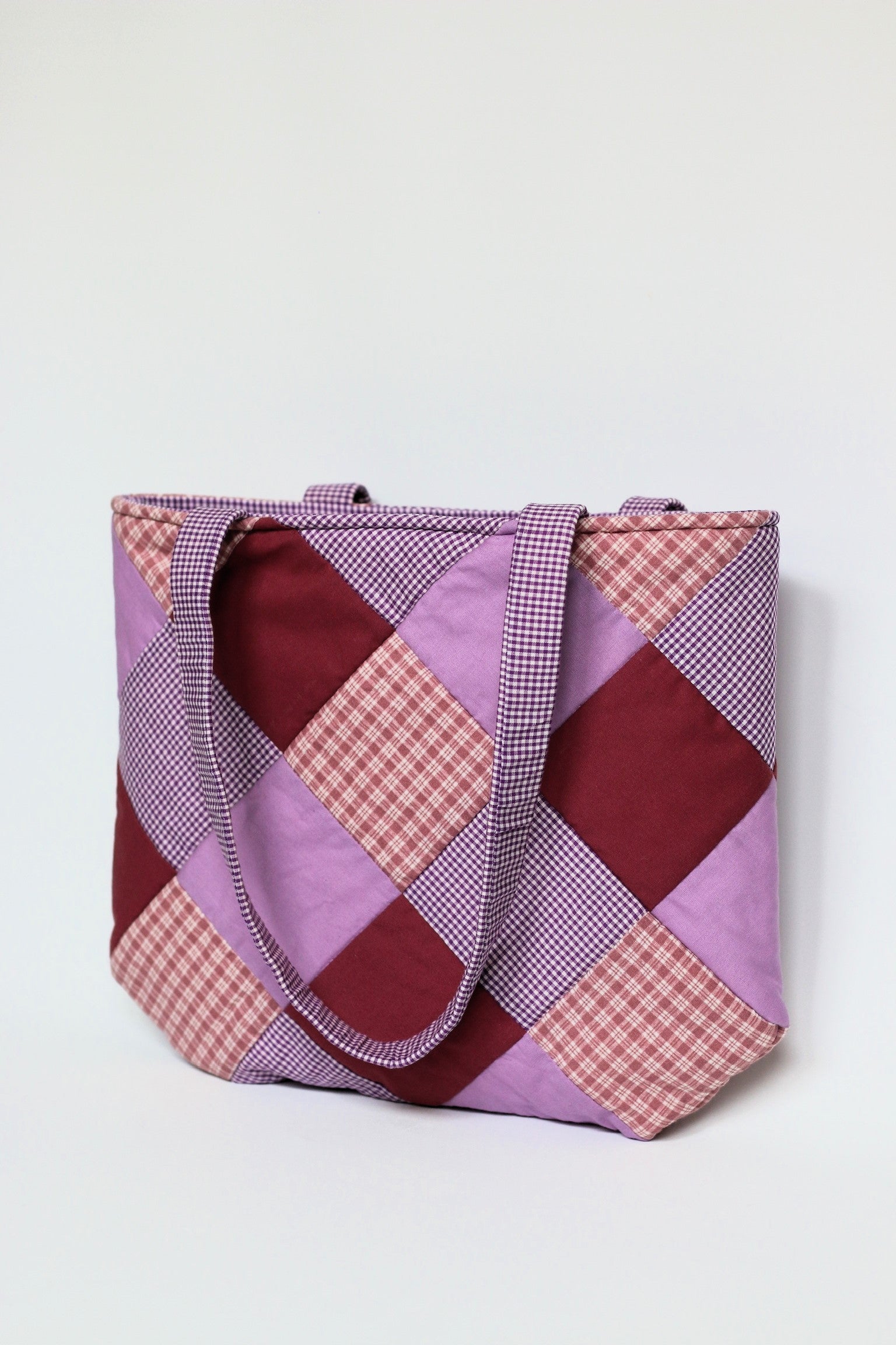 Quilted Patchwork Tote Bag, Purple/Pink/Red