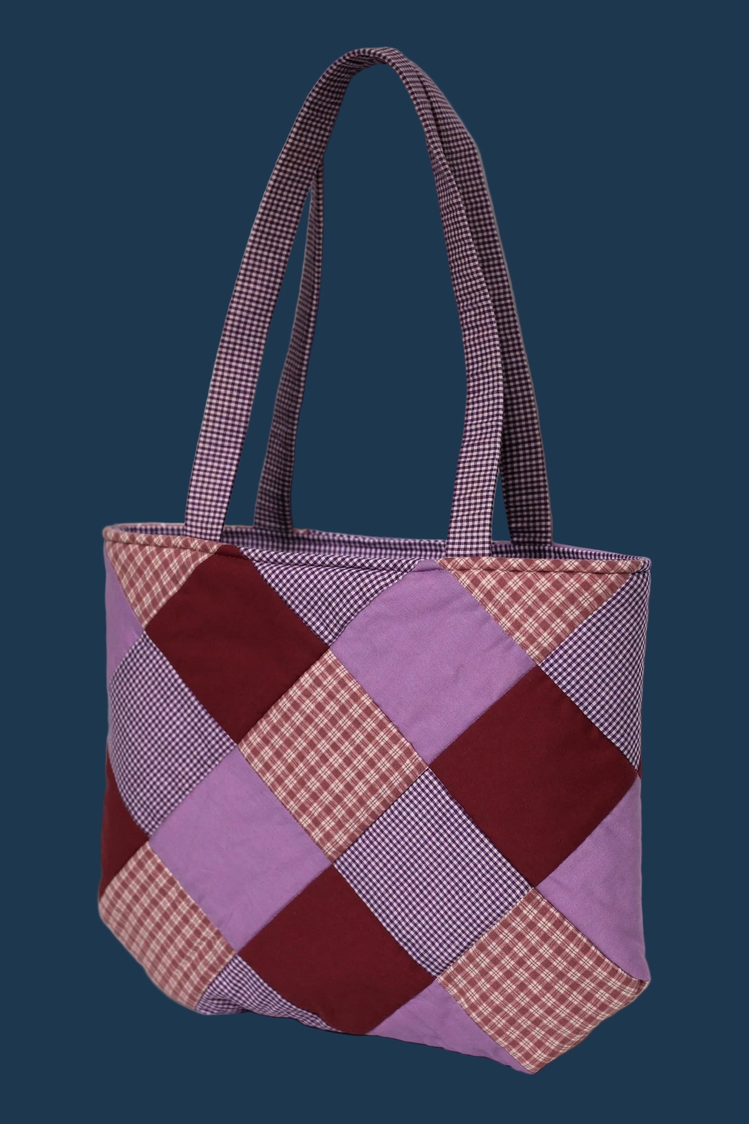 Quilted Patchwork Tote Bag, Purple/Pink/Red