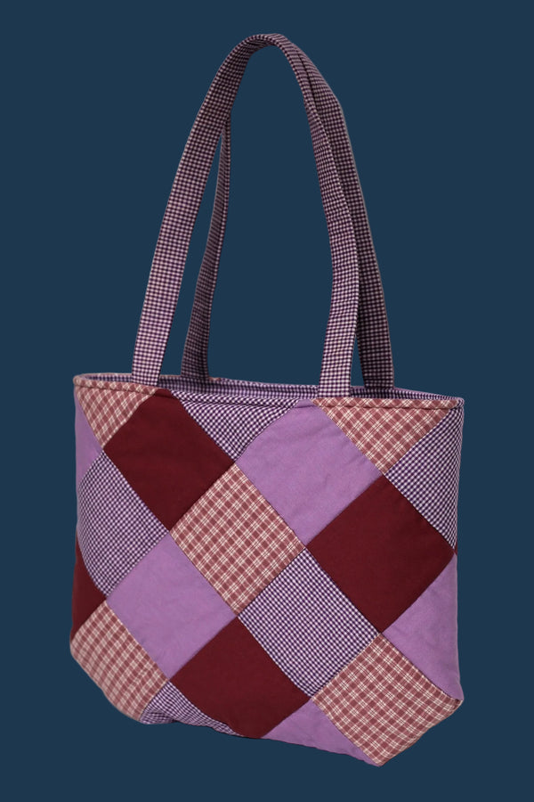 Quilted Patchwork Tote Bag, Purple/Pink/Red
