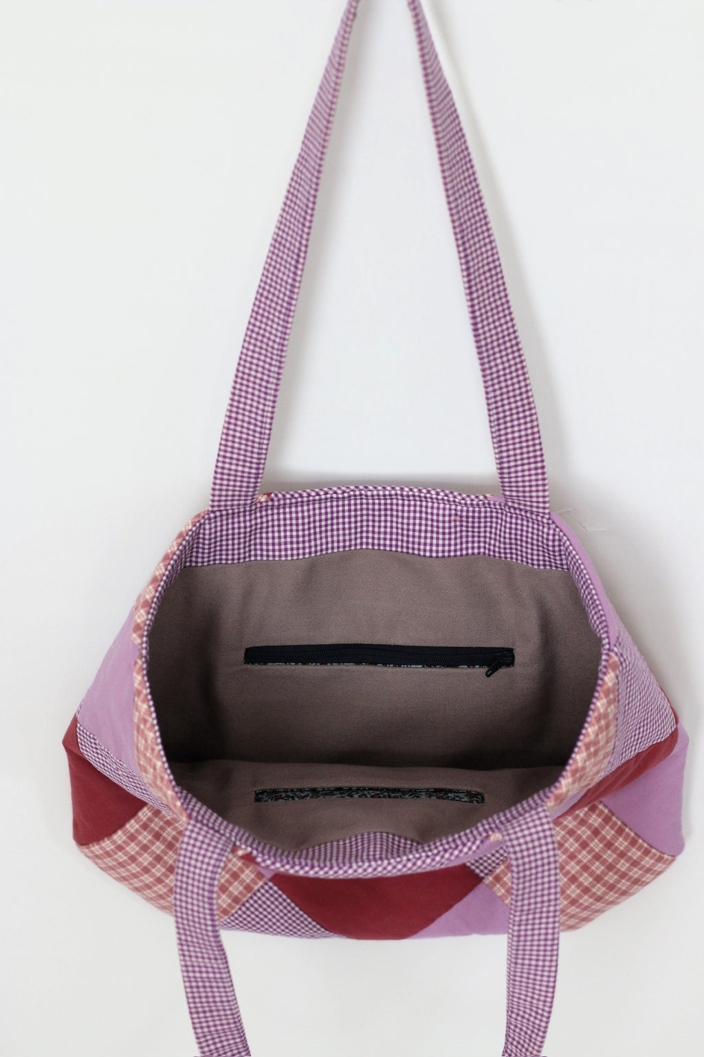 Quilted Patchwork Tote Bag, Purple/Pink/Red