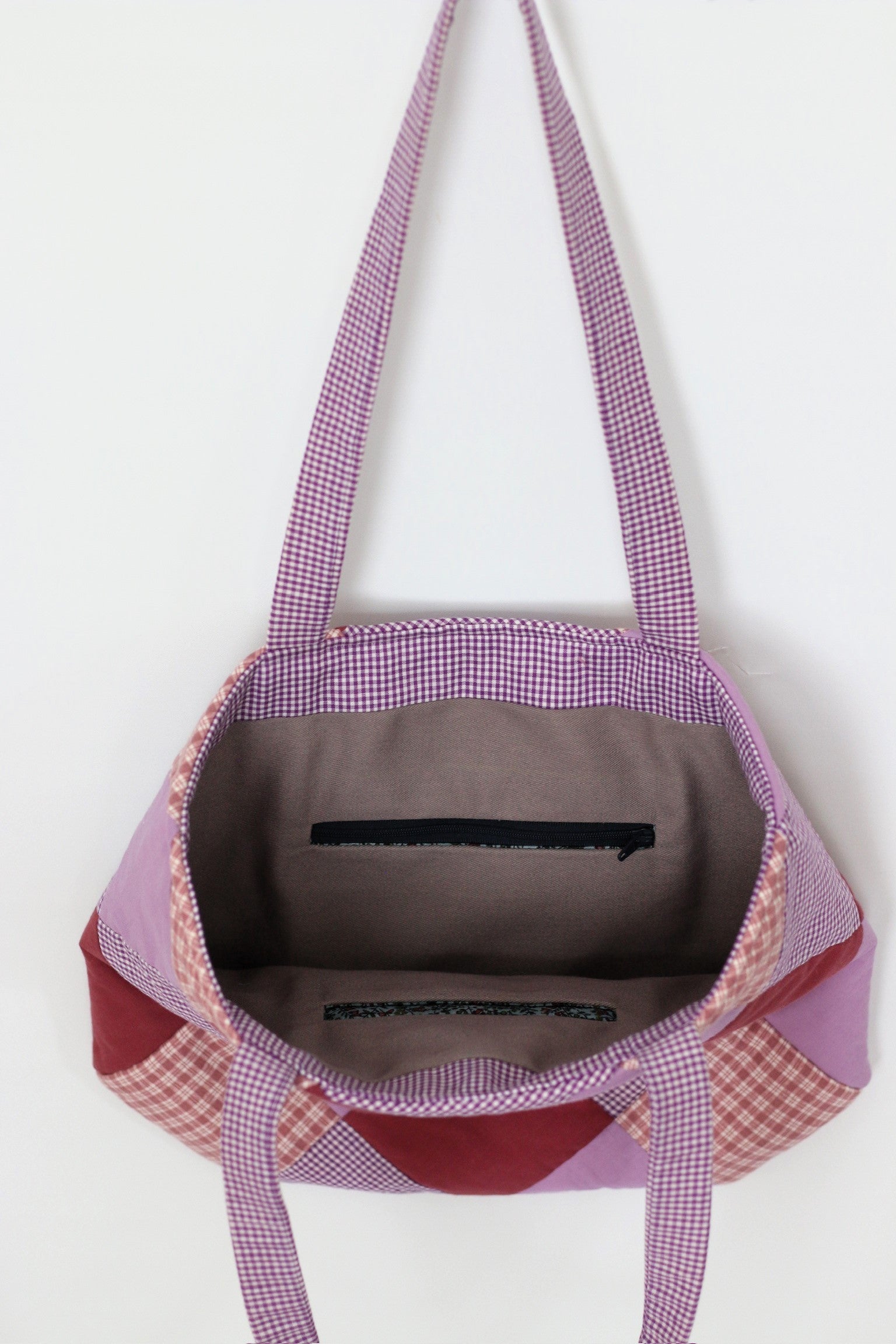 Quilted Patchwork Tote Bag, Purple/Pink/Red