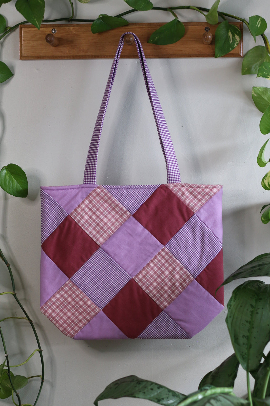 Quilted Patchwork Tote Bag, Purple/Pink/Red