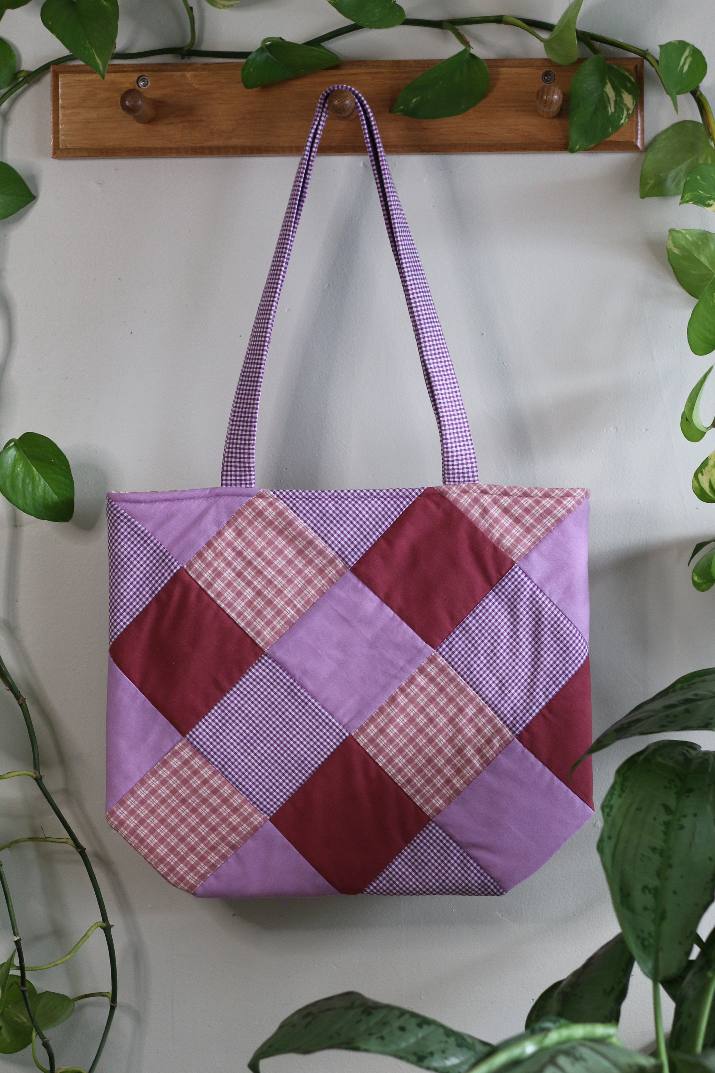 Quilted Patchwork Tote Bag, Purple/Pink/Red